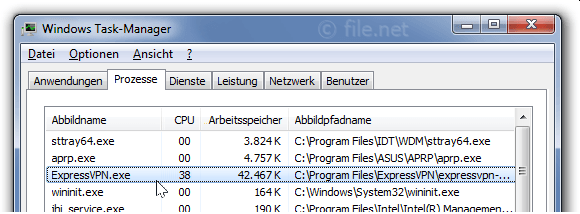 Windows Task-Manager mit ExpressVPN