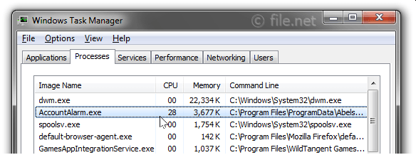 Windows Task Manager with AccountAlarm