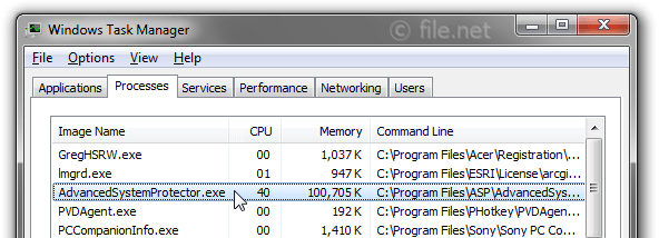 Windows Task Manager with AdvancedSystemProtector