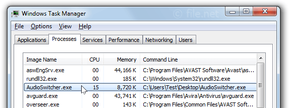 Windows Task Manager with AudioSwitcher