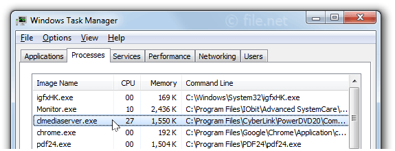 Windows Task Manager with clmediaserver