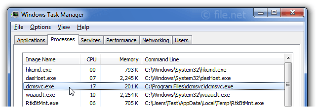 Windows Task Manager with dcmsvc