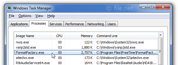 Windows Task Manager with FormatFactory
