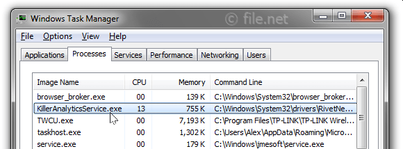 Windows Task Manager with KillerAnalyticsService