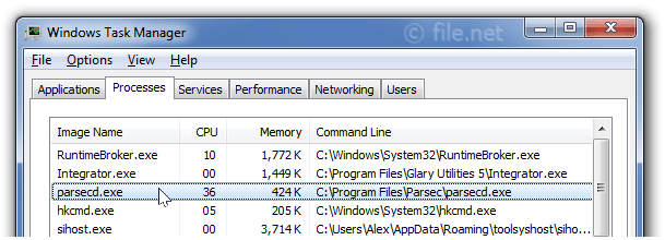 Windows Task Manager with parsecd