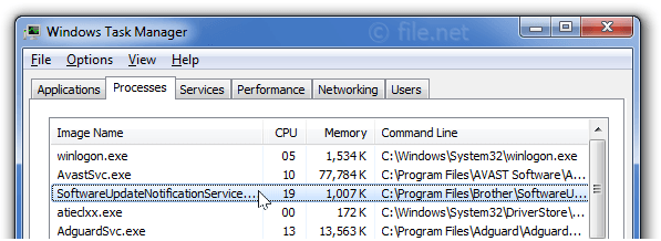 Windows Task Manager with SoftwareUpdateNotificationService