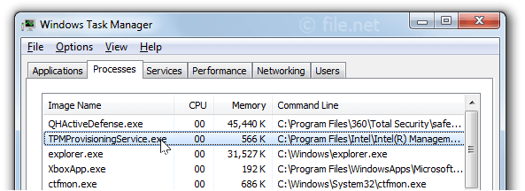 Windows Task Manager with TPMProvisioningService